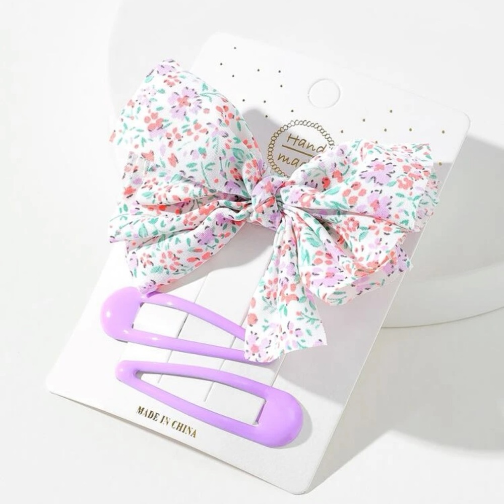 Bow Hair Clip Set of 3 in Purple